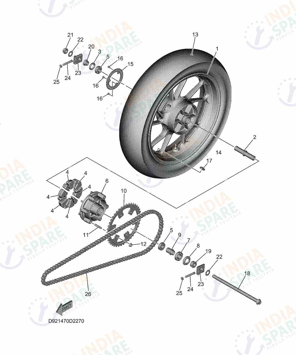 YAMAHA D921 R2 200CC Series REAR WHEEL